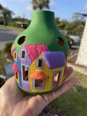 Hand Painted Terracotta Cable Holder. Made In Italy Pottery.