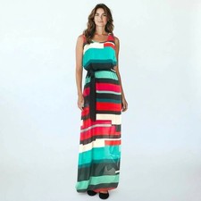 GUESS Colorful Geometric Maxi Dress and Belt M NightOut Retro Event SummerParty