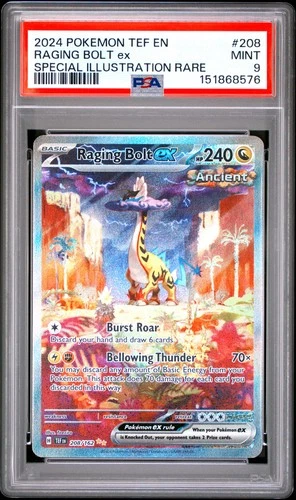 2024 POKEMON TEMPORAL FORCES SPECIAL ILLUSTRATION RARE #208 RAGING BOLT EX PSA 9