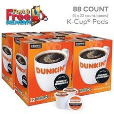 Dunkin' Midnight Dark Roast Ground Coffee, Keurig K Cups, 88 count.