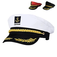 Adult Navy Captain Hat Yacht Sailor Skipper Ship Costume Hat Adjustable - Unisex