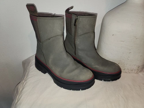 Stivali Timberland grigi Chelsea taglia 8 5 donna ReBOTL tessuto zip laterale punta usurata