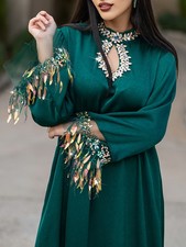 Rhinestone Long Dress Maxi Robe Abaya Elegant Women Muslim Kaftan Turkey Islamic