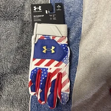 New Under Armour UA Clean Up Batting Gloves Baseball Men’s Sz XL USA Flag 