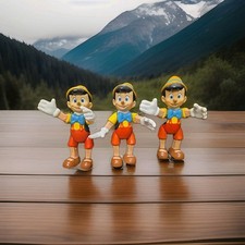 3 Disney Vintage Pinocchio Articulated Figure  Movable Plastic Toy  3 Total
