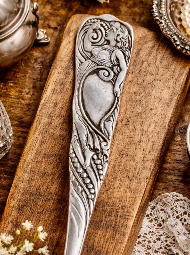 art nouveau spoon, rogers bros spoon, lady handle spoon, figural spoon, vintage