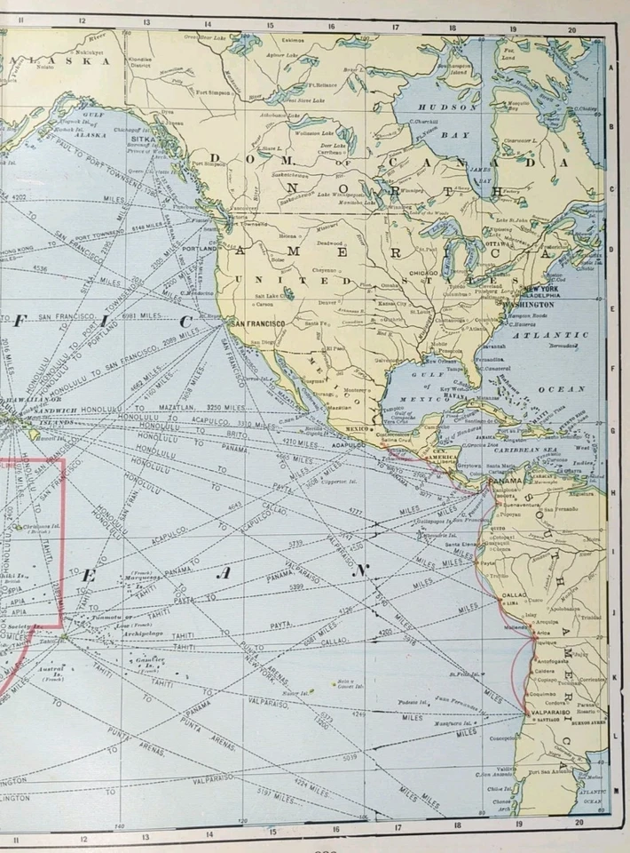 Mapa de colección 1903 OCÉANO PACÍFICO 22"x14" antiguo original FIJI HAWAII TAHITI Foto 4 de 4
