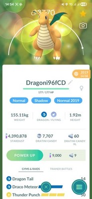 Pokémon Shadow Dragonite ( Caught In 2019 ) ( Maxed Level 40 ) ( 3 Moves ) GO