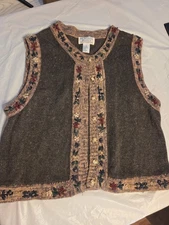 Montana Blues Jean Co. Vintage Floral Embroidered Knit Button Vest Womens Large