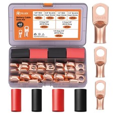 Filluck 40pcs Battery Cable Ends Kit,1/0 AWG 2 AWG 4 AWG Copper Lugs,0 Gauge ...