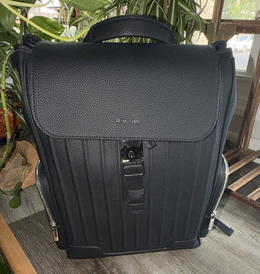 RIMOWA  Black Large Flap Backpack Top Handle Outer Pockets Buckle Zip