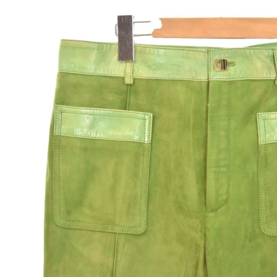 Gucci Suede Leather Flare Pants Slacks 48 Green 593834 ☆AA Used