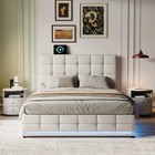 140x200cm Polsterbett Kunstlederbett Doppelbett mit Bettkasten LED Lattenrost