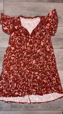 Knox Rose Size XS Sundress Boho Brick Red Floral W Tassels Vneck Short Sleeved