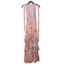 Revolve Rococo Sand Pink Multi Color Marble Tiered Maxi Dress Size Small