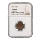 NGC VF20 BN 1914-D Lincoln Wheat Penny 1C Coin