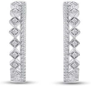 Authentic 1/4ct Natural Diamond Geometric Hoop Earrings For Women's 14k Gold Plated Silver