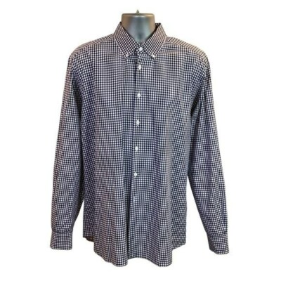 Prada Italian Mens Navy Mini Checkered Dress Shirt