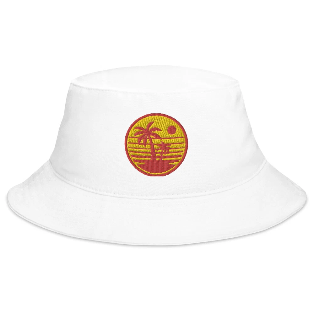 Bucket Hat "Retro 80s Style Palms" Embroidered Bucket Hat