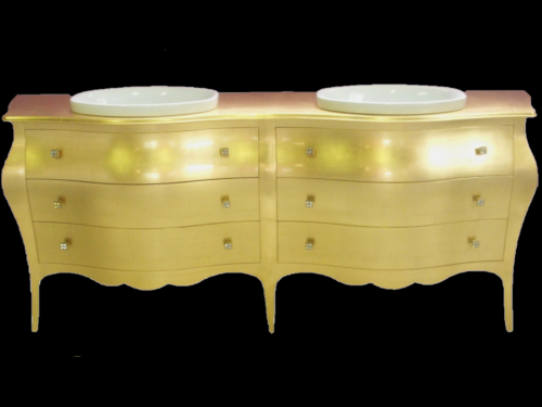 Mobile bagno barocco doppio lavello  foglia oro in legno massello - Foto 1 di 3