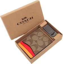 NWT NEW Coach Boxed 3-in-1 Card Case Money Clip Set in Colorblock Gunmetal Khaki