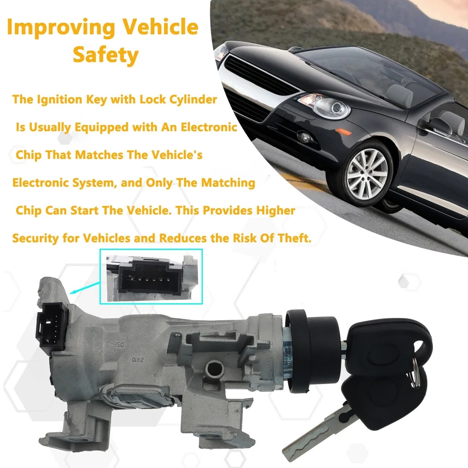 Interruptor de cilindro de bloqueo de encendido con llave de astillas para Jetta Golf Eos 06-11 ILA920 Foto 3 de 4