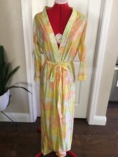RARE Vtg 50's 60's SEARS at HOME WEAR Orange Yellow Floral ROBE Sz S M Pin up