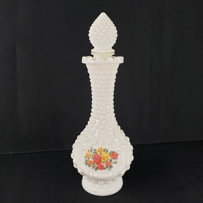 Avon Milk Glass Hobnob Purfum Bottle With Stopper Cap Floral Decor B13 ...