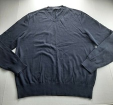 Nautica Mens Pullover V-Neck Sweater Size Medium Navy Blue 100 Cotton Knit