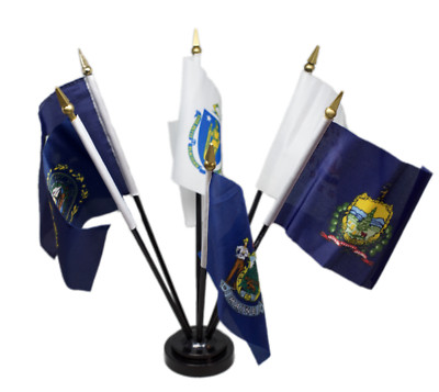 New England States 6 Flags 4''x6'' Desk Set Table Stick Black Base