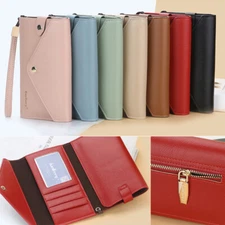 Women's Envelope Clutch Wallet Leather Money Clip Credit Card Holder Case Purse