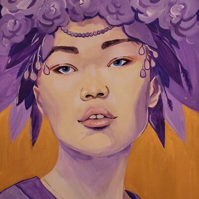 Mongolian  . Female Pop Art Portrait. Modernes A4  Gemälde. Original Kunst 2023