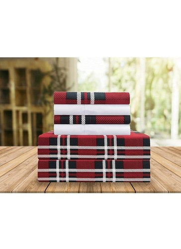 6 Pc Set Elegant Comfort Luxury Soft Bed Sheets Plaid Pattern 1500 Thread Count - Picture 2 of 5