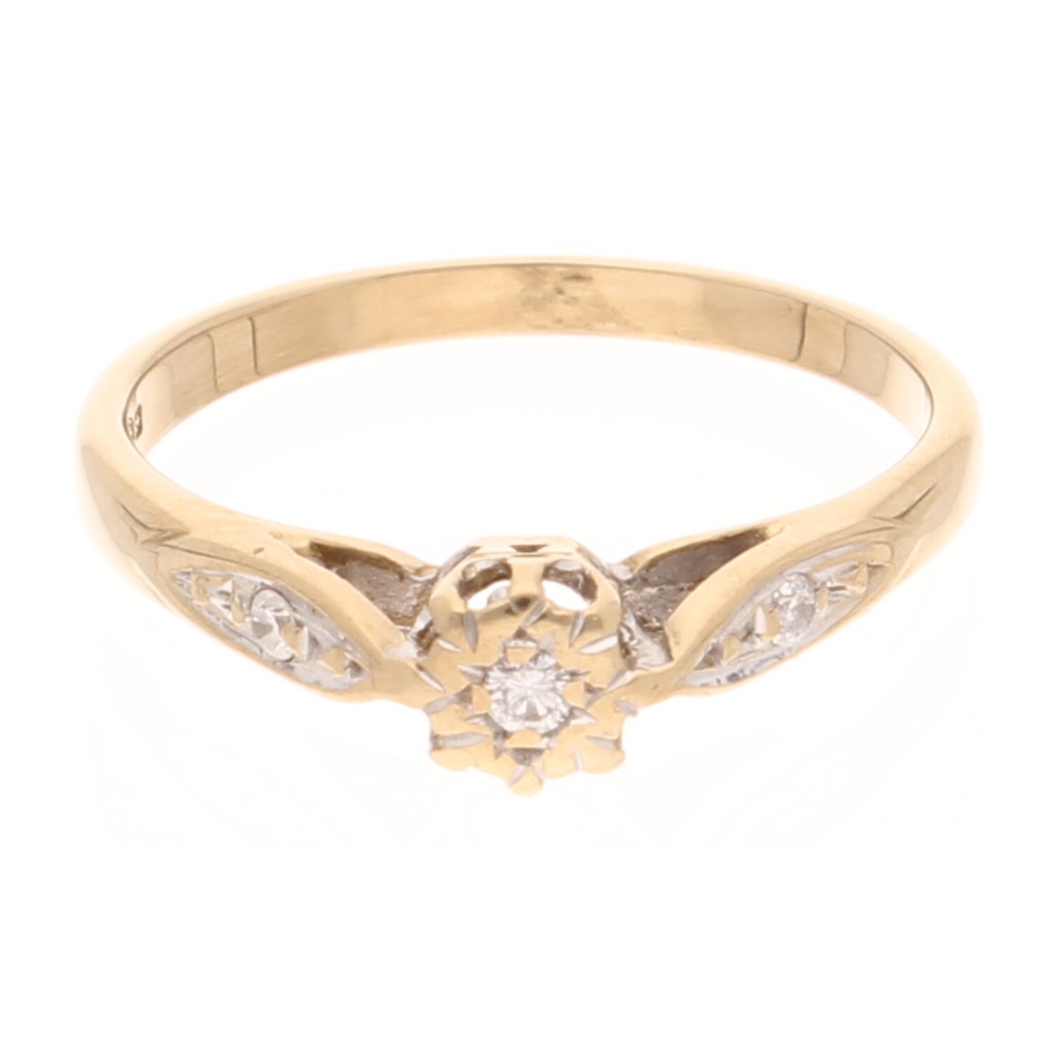 9Carat Yellow Gold 0.10ct Diamond Solitaire w/ Accents Ring (Size J) 4mm Head