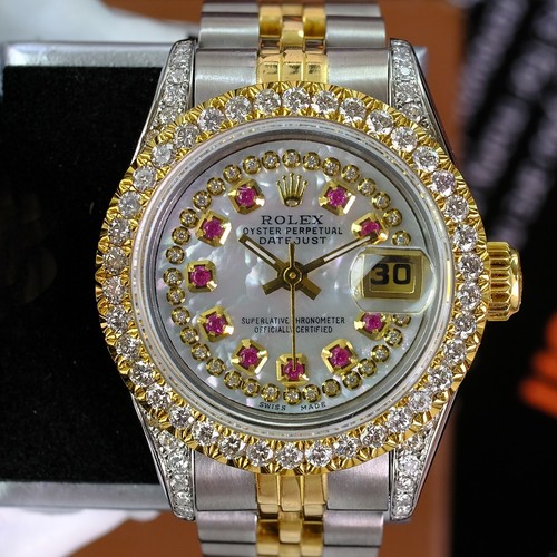 Rolex Lady Datejust 69173 26mm WHITE MOP quadrante Ruby ALETTE Diamond  Lunetta | eBay