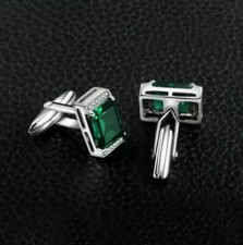 2Ct Emerald Lab-Created Emerald Men's Wedding Cufflinks 14k White Gold Plated