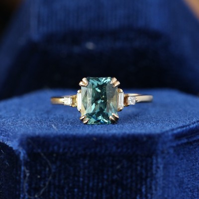 Natural Teal Sapphire Stackable Ring Ring Size 7 14k Yellow Gold For Girls