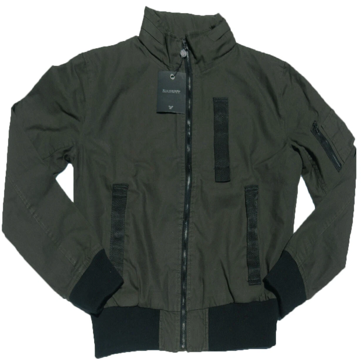 Saxony Woven Cotton Military Windbreaker Zip Jacket Khaki, Boy 14/16 or Men XS/S