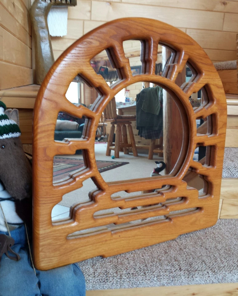 Espejo de pared bandera japonesa amanecer roble esculpido personalizado 24 x 24 budismo arte zen Foto 3 de 4