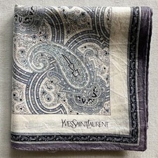 MENS Handkerchief Vintage White Cotton Blue Paisley Damask Art Pocket Square 18"