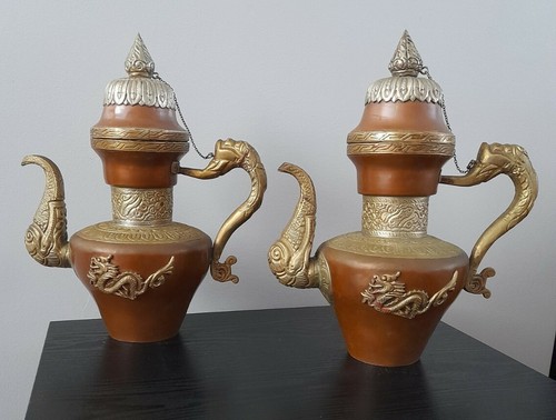 Antique Chinese Tibetan Copper & Brass Ceremonial Tea Pots - Picture 11 of 12