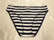 NWT Victoria  s Secret Navy Blue White Stripe High Leg Bikini Underwear Panties L