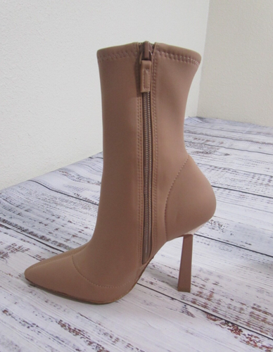 Aldo Nude Beige Short Stiletto Boots Zipper Pointed Toes Square Heels Womens 5 - Picture 3 of 16