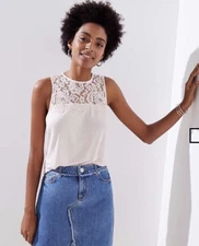 Loft Pink Floral Lace Yoke Sleeveless Shell Top XS NEW NWT