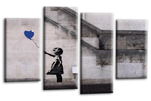 Gerahmt große Banksy Leinwand Kunst rot grau Ballon Mädchen Druck geteilte Wandplatte - Bild 25 von 42