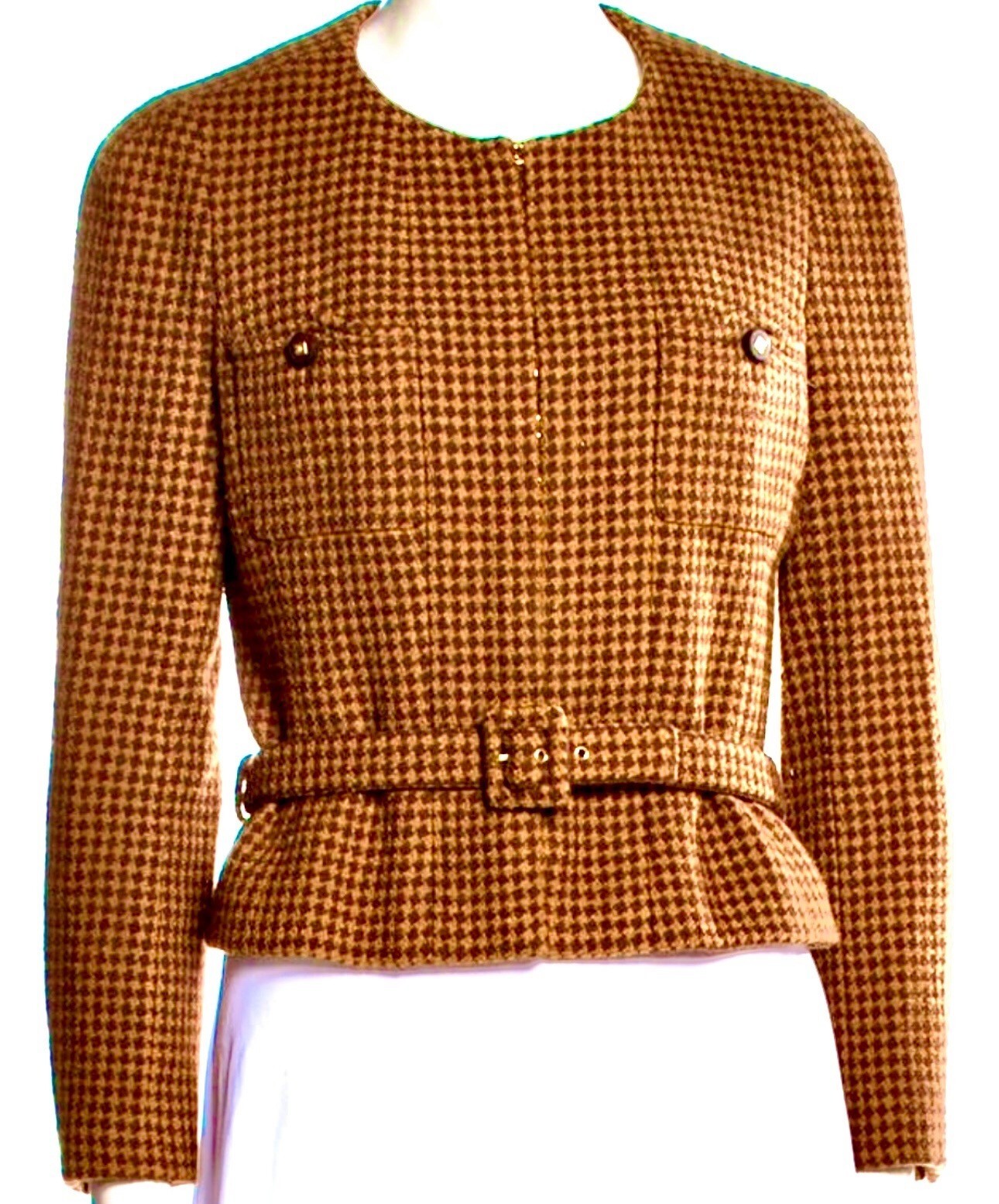 Chanel Vintage 1996 Brown Tweed Jacket 38 40 42 6 8 10 Coat Top Black Belt L M thumbnail 2