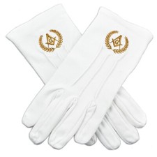 Grand Lodge Masonic Embroidered Cotton Gloves - White 