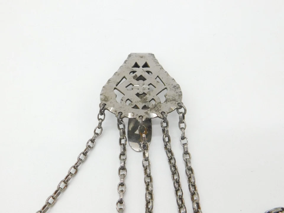 Chatelain de costura grande de acero de corte victoriano con múltiples herramientas antiguo c1850 Foto 3 de 4