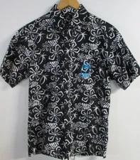 Fiji Rugby Men's Short Sleeve Collared Shirt - Black with White Print - Size M