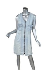 Vintage Bill Blass Blue Denim Distressed Zip Front Dress Sleeveless 10 Medium